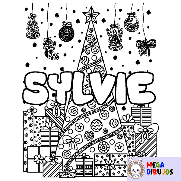 Coloraci&oacute;n del nombre SYLVIE - decorado &aacute;rbol de Navidad y regalos