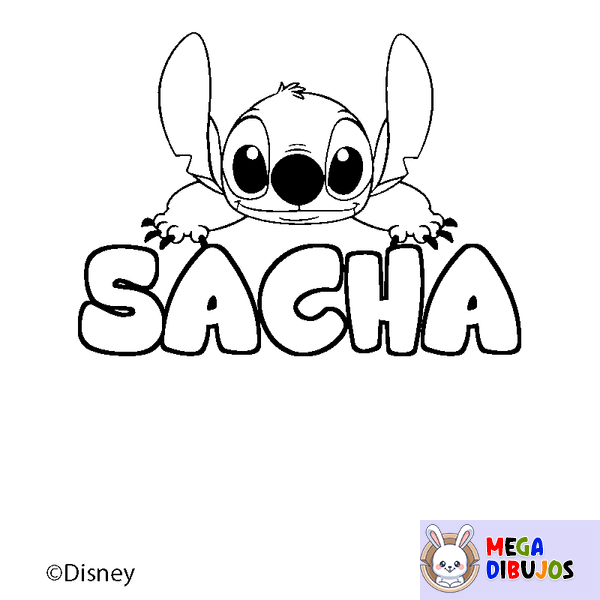 Coloraci&oacute;n del nombre SACHA - decorado Stitch