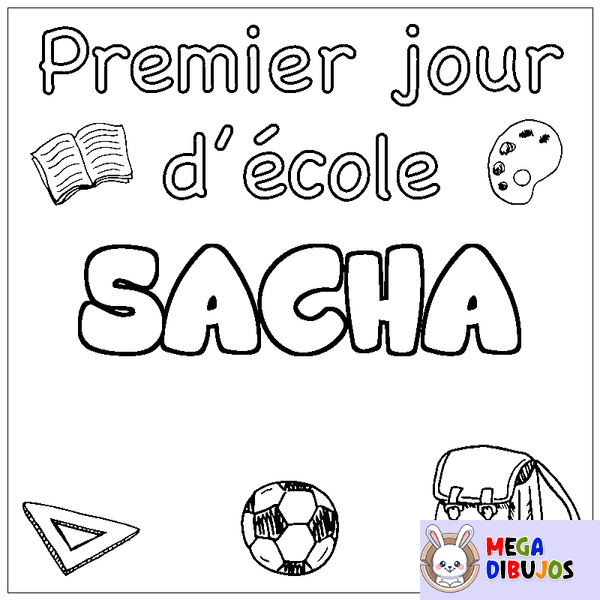 Coloraci&oacute;n del nombre SACHA - decorado primer d&iacute;a de escuela