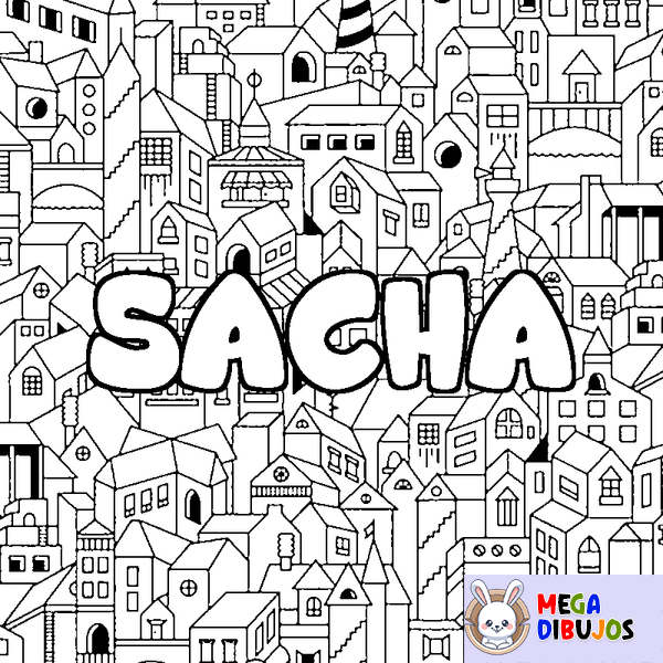 Coloraci&oacute;n del nombre SACHA - decorado ciudad