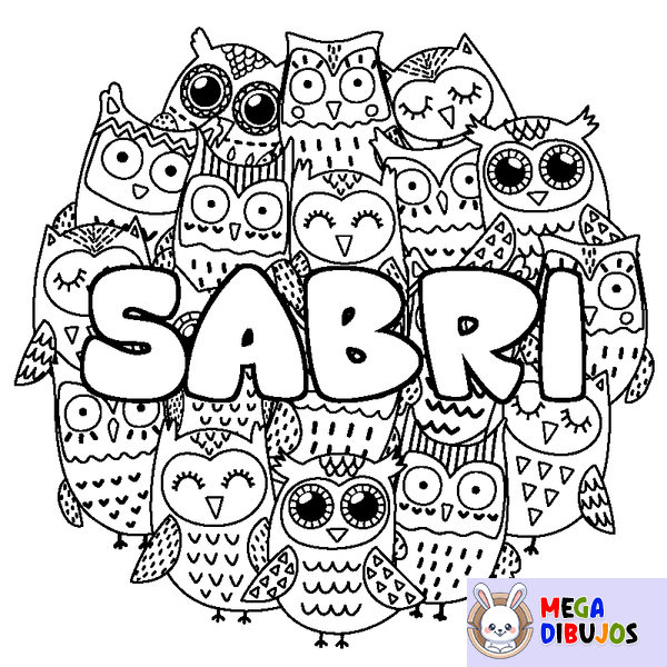 Coloraci&oacute;n del nombre SABRI - decorado b&uacute;hos