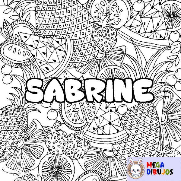 Coloraci&oacute;n del nombre SABRINE - decorado mandala de frutas