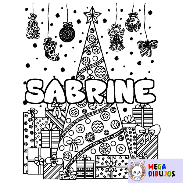 Coloraci&oacute;n del nombre SABRINE - decorado &aacute;rbol de Navidad y regalos