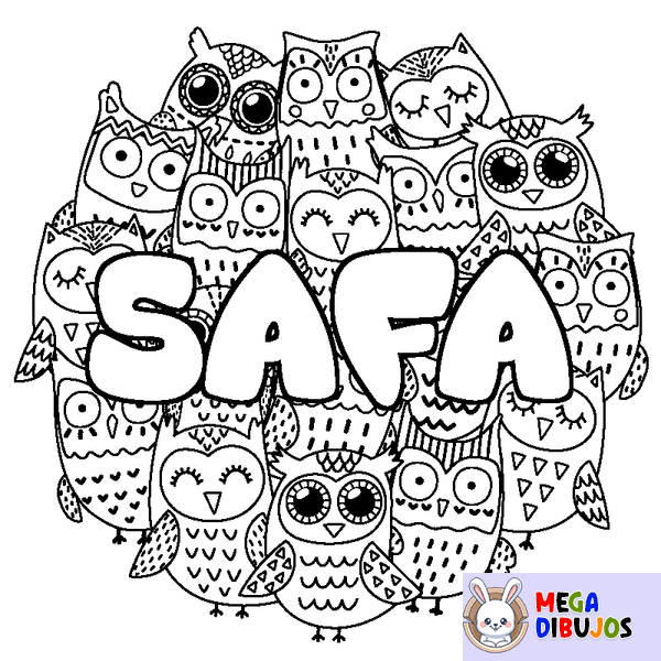 Coloraci&oacute;n del nombre SAFA - decorado b&uacute;hos