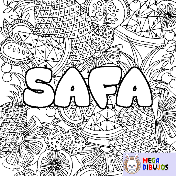 Coloraci&oacute;n del nombre SAFA - decorado mandala de frutas