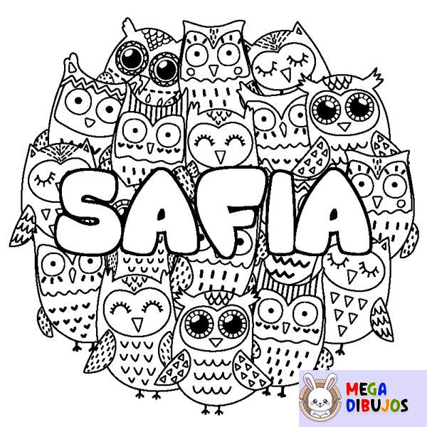Coloraci&oacute;n del nombre SAFIA - decorado b&uacute;hos