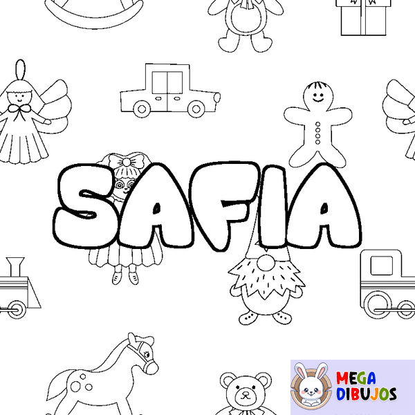 Coloraci&oacute;n del nombre SAFIA - decorado juguetes