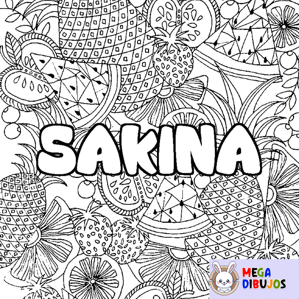 Coloraci&oacute;n del nombre SAKINA - decorado mandala de frutas