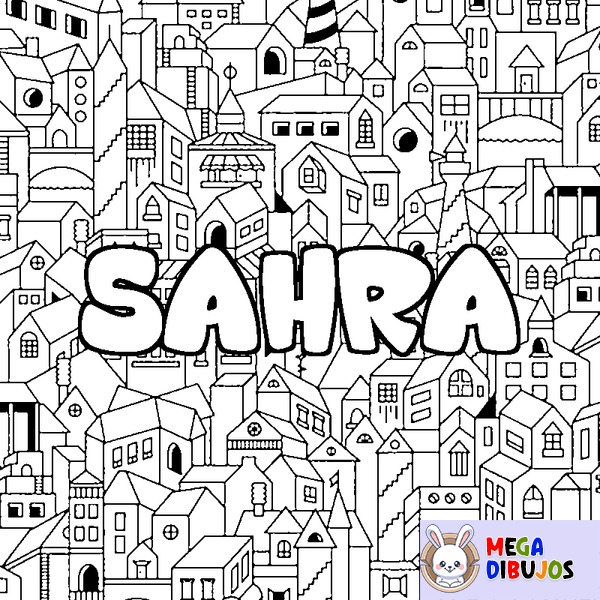 Coloraci&oacute;n del nombre SAHRA - decorado ciudad