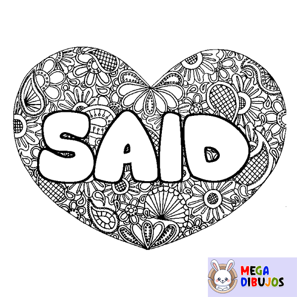Coloraci&oacute;n del nombre SAID - decorado mandala de coraz&oacute;n