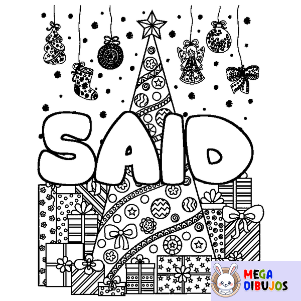 Coloraci&oacute;n del nombre SAID - decorado &aacute;rbol de Navidad y regalos