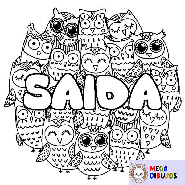 Coloraci&oacute;n del nombre SAIDA - decorado b&uacute;hos