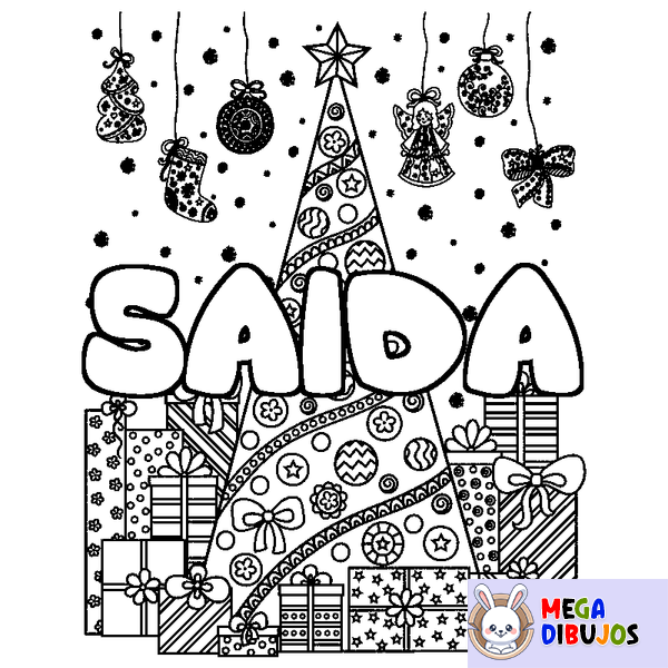 Coloraci&oacute;n del nombre SAIDA - decorado &aacute;rbol de Navidad y regalos