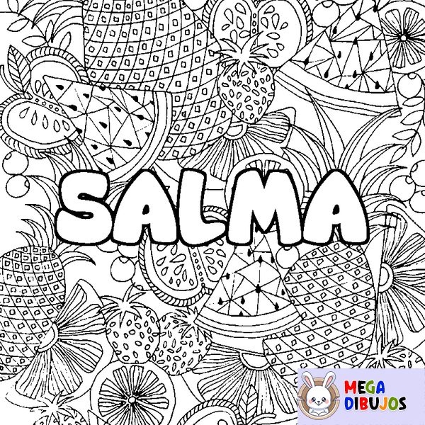 Coloraci&oacute;n del nombre SALMA - decorado mandala de frutas