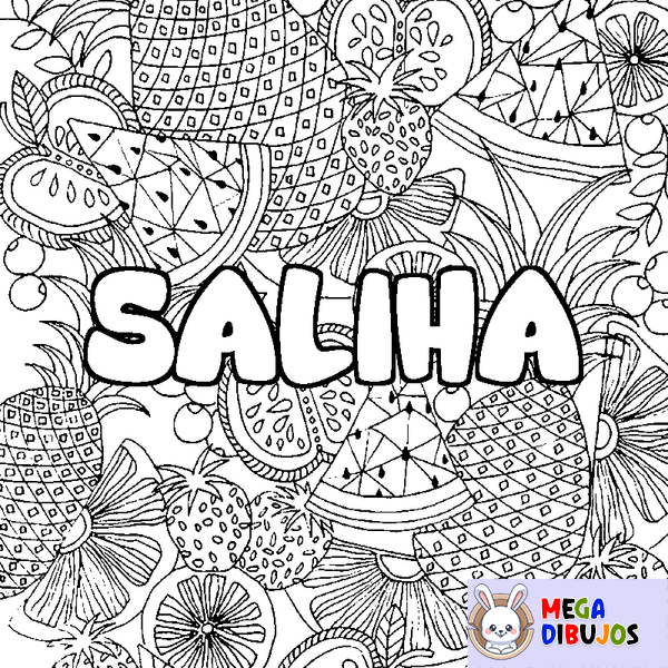 Coloraci&oacute;n del nombre SALIHA - decorado mandala de frutas