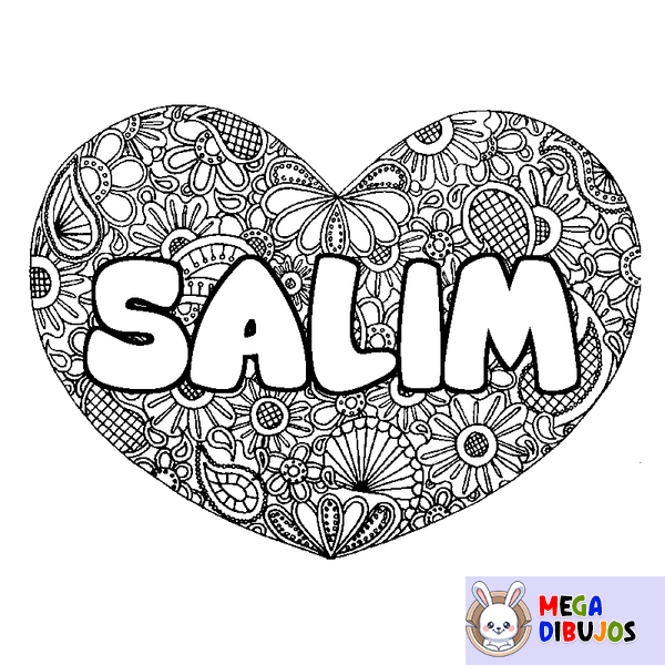 Coloraci&oacute;n del nombre SALIM - decorado mandala de coraz&oacute;n