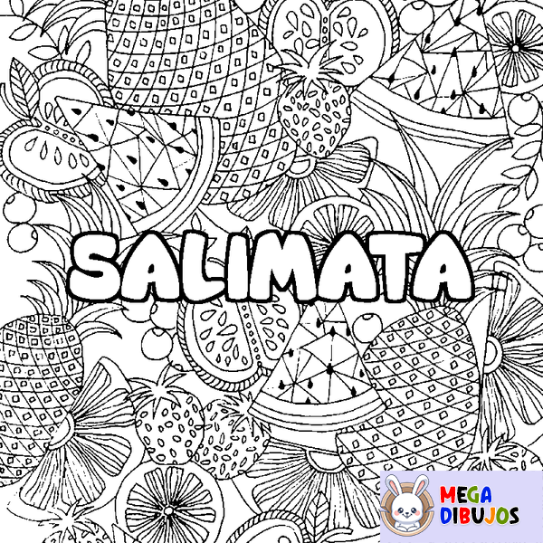 Coloraci&oacute;n del nombre SALIMATA - decorado mandala de frutas