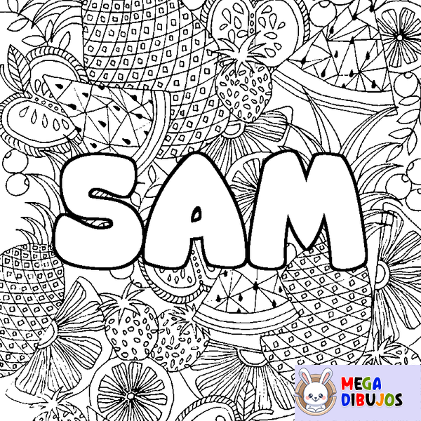 Coloraci&oacute;n del nombre SAM - decorado mandala de frutas