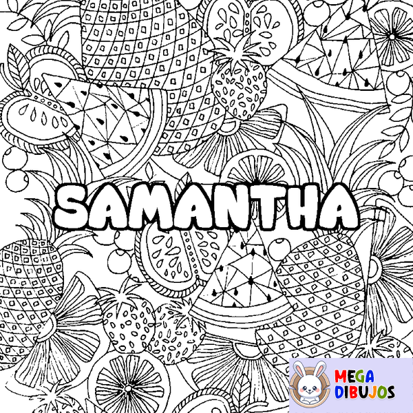 Coloraci&oacute;n del nombre SAMANTHA - decorado mandala de frutas