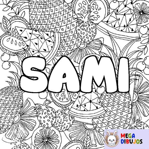 Coloraci&oacute;n del nombre SAMI - decorado mandala de frutas