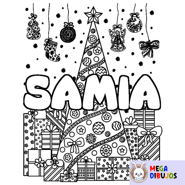 Coloraci&oacute;n del nombre SAMIA - decorado &aacute;rbol de Navidad y regalos