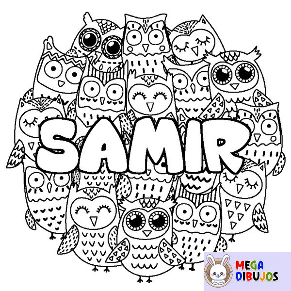 Coloraci&oacute;n del nombre SAMIR - decorado b&uacute;hos