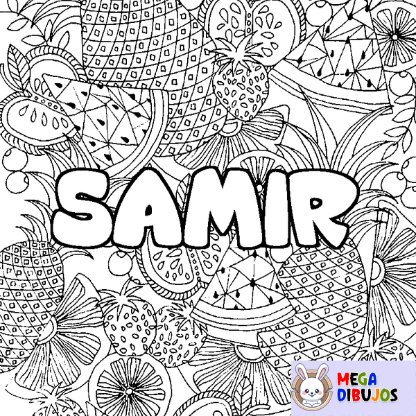 Coloraci&oacute;n del nombre SAMIR - decorado mandala de frutas