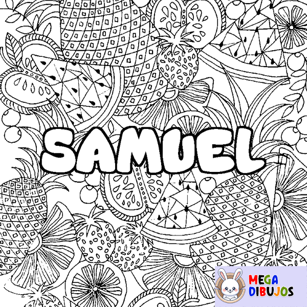 Coloraci&oacute;n del nombre SAMUEL - decorado mandala de frutas