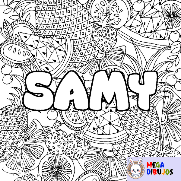 Coloraci&oacute;n del nombre SAMY - decorado mandala de frutas