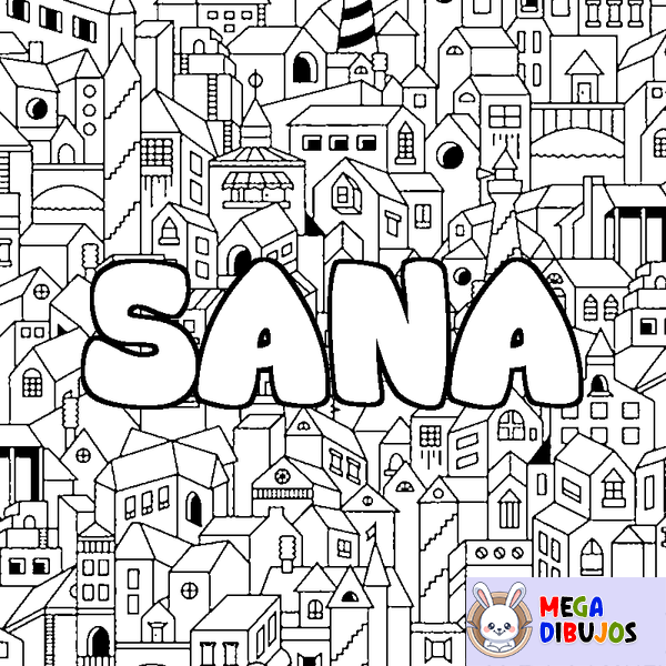 Coloraci&oacute;n del nombre SANA - decorado ciudad