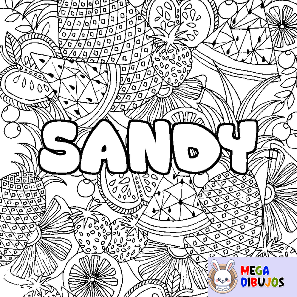Coloraci&oacute;n del nombre SANDY - decorado mandala de frutas