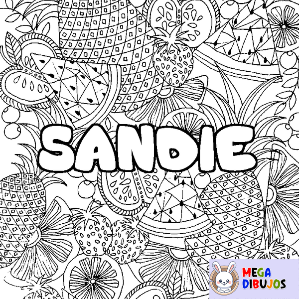 Coloraci&oacute;n del nombre SANDIE - decorado mandala de frutas