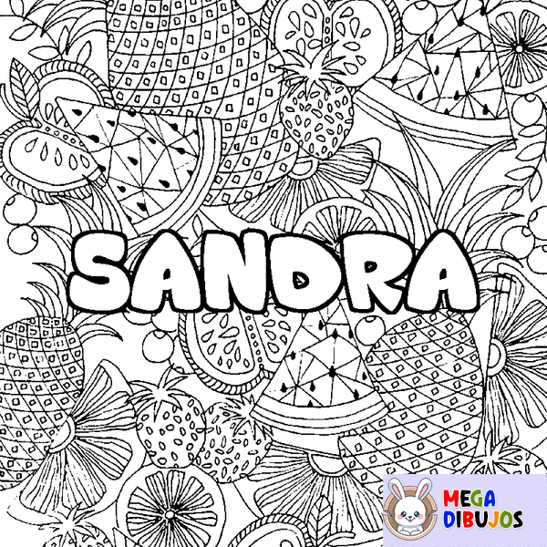 Coloraci&oacute;n del nombre SANDRA - decorado mandala de frutas