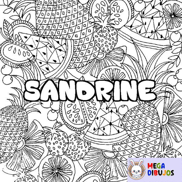Coloraci&oacute;n del nombre SANDRINE - decorado mandala de frutas