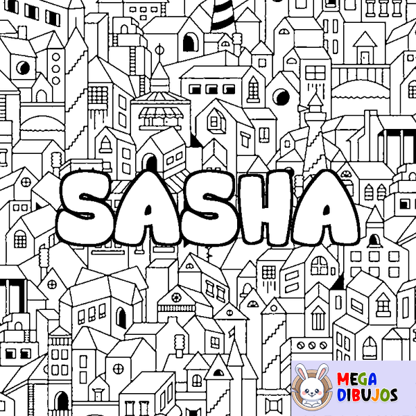 Coloraci&oacute;n del nombre SASHA - decorado ciudad
