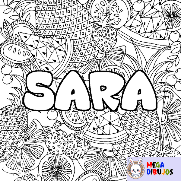 Coloraci&oacute;n del nombre SARA - decorado mandala de frutas