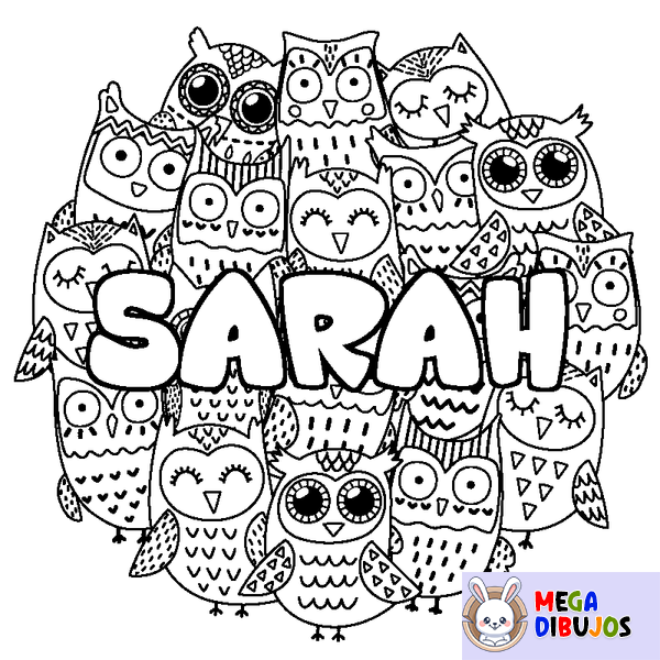 Coloraci&oacute;n del nombre SARAH - decorado b&uacute;hos