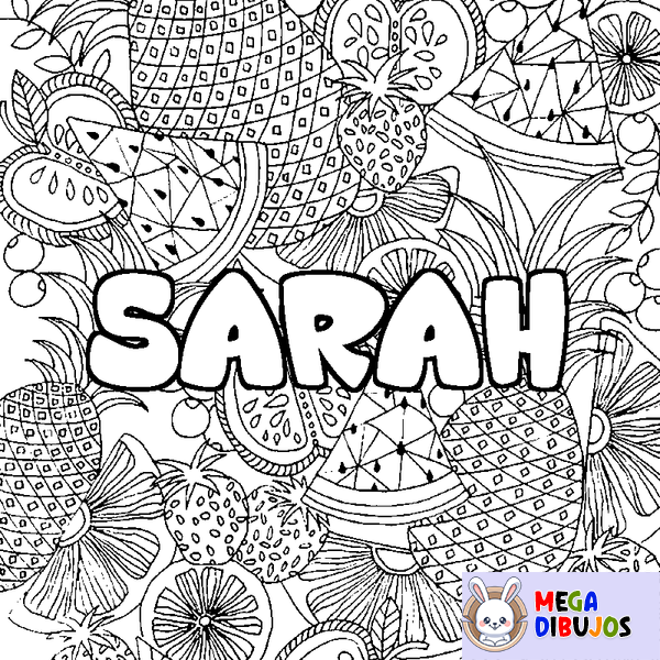 Coloraci&oacute;n del nombre SARAH - decorado mandala de frutas