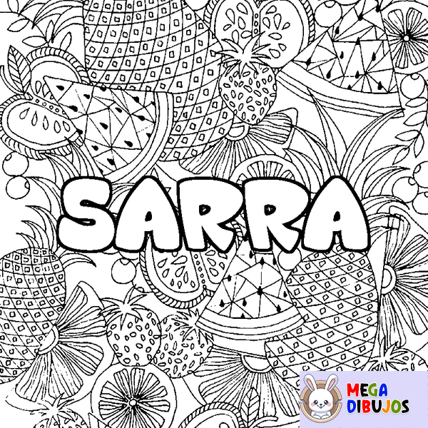 Coloraci&oacute;n del nombre SARRA - decorado mandala de frutas