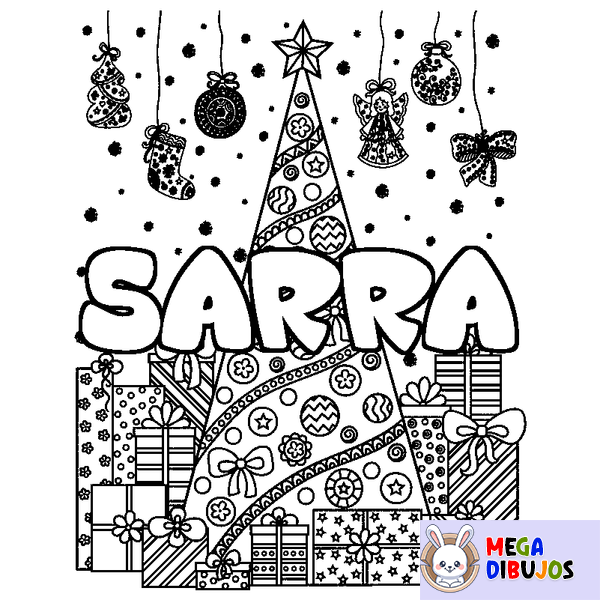 Coloraci&oacute;n del nombre SARRA - decorado &aacute;rbol de Navidad y regalos