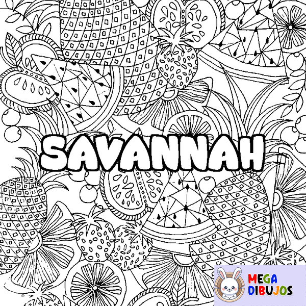 Coloraci&oacute;n del nombre SAVANNAH - decorado mandala de frutas