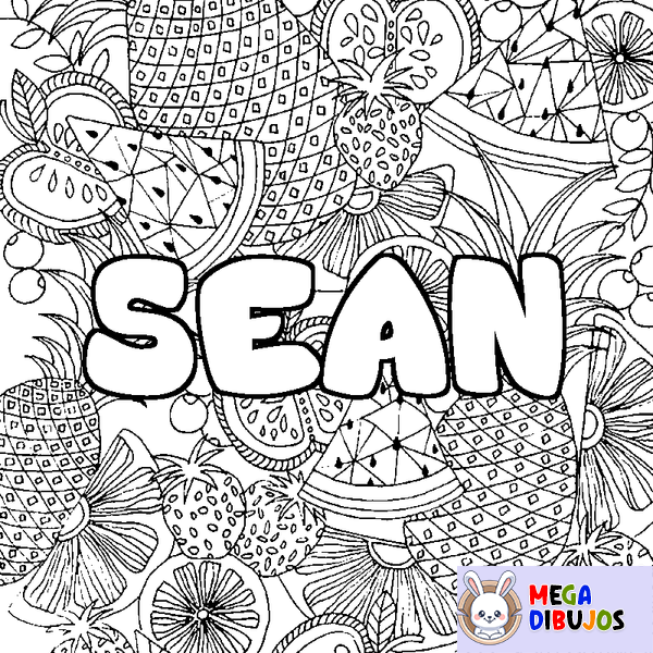Coloraci&oacute;n del nombre SEAN - decorado mandala de frutas