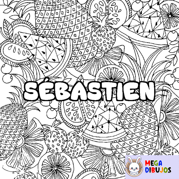 Coloraci&oacute;n del nombre S&Eacute;BASTIEN - decorado mandala de frutas