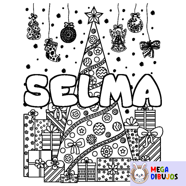 Coloraci&oacute;n del nombre SELMA - decorado &aacute;rbol de Navidad y regalos