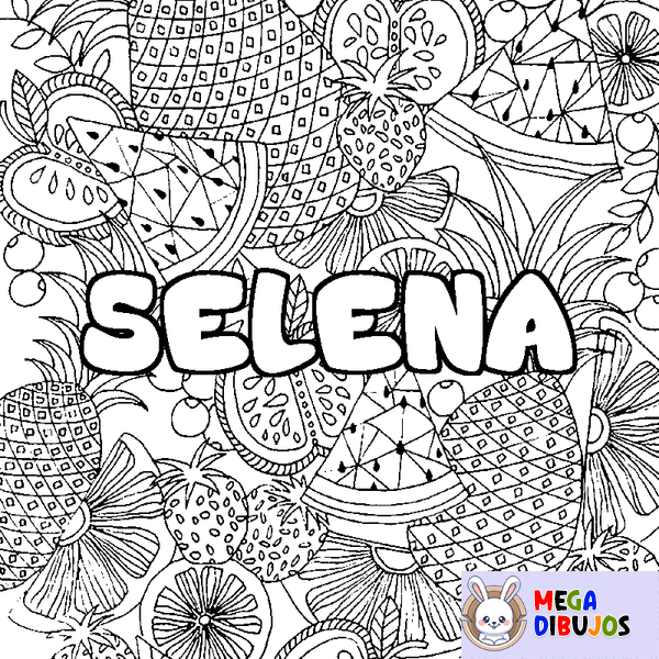 Coloraci&oacute;n del nombre SELENA - decorado mandala de frutas