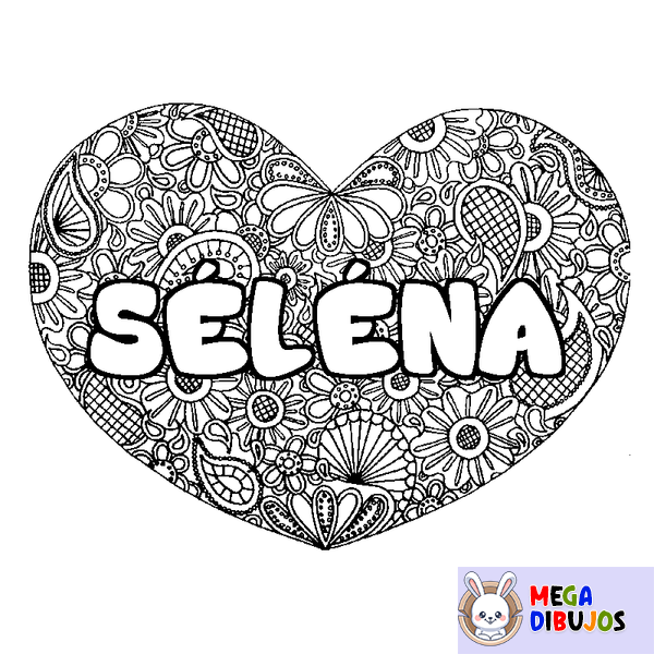 Coloraci&oacute;n del nombre S&Eacute;L&Eacute;NA - decorado mandala de coraz&oacute;n