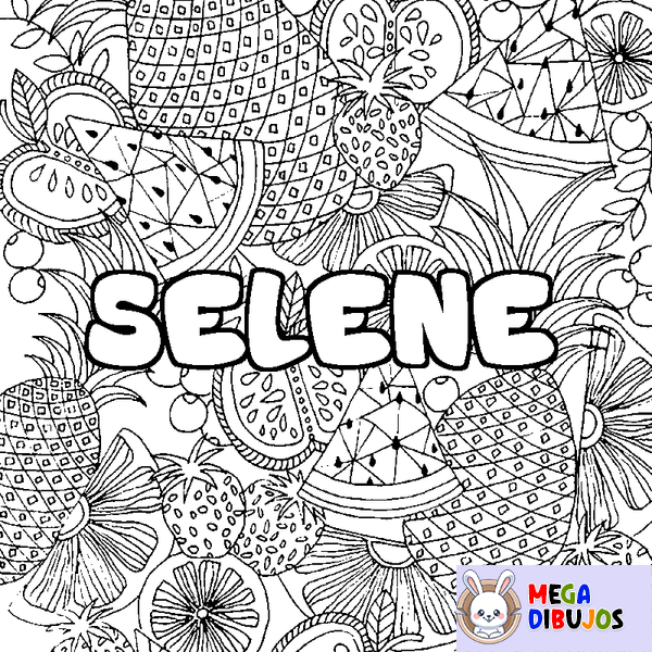 Coloraci&oacute;n del nombre SELENE - decorado mandala de frutas