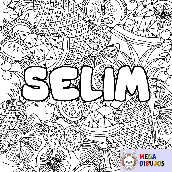 Coloraci&oacute;n del nombre SELIM - decorado mandala de frutas