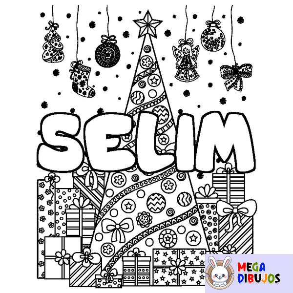Coloraci&oacute;n del nombre SELIM - decorado &aacute;rbol de Navidad y regalos