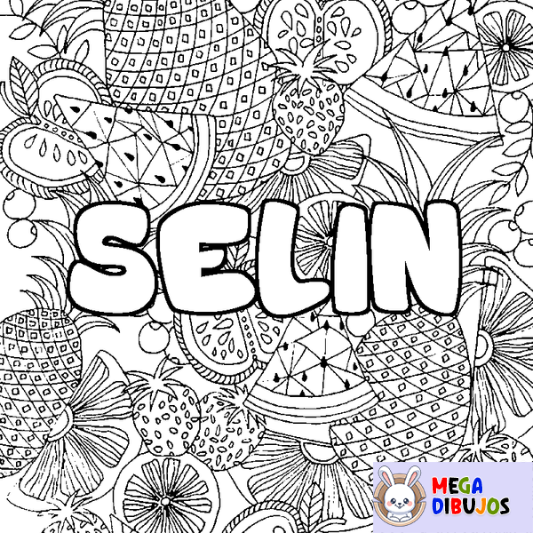 Coloraci&oacute;n del nombre SELIN - decorado mandala de frutas